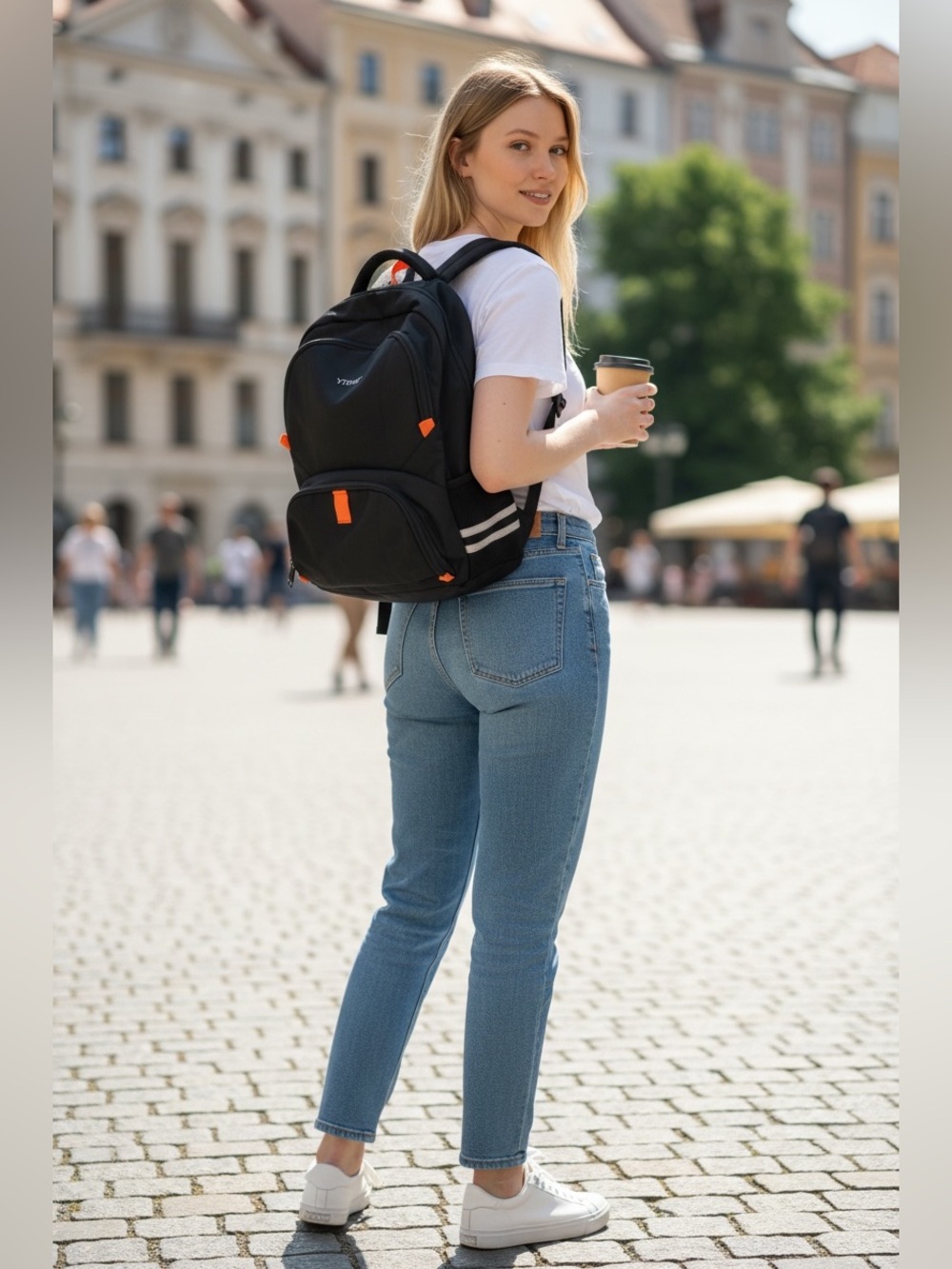 Ytonet Black Backpack with Orange Accents – Everyday Women's Backpack